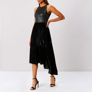 Coast Delores Velvet Pleated Asymmetric Sleeveless Cocktail Party Dress